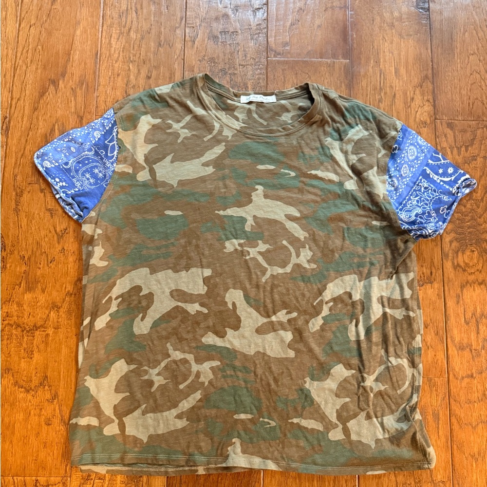 Free people Camo T-Shirt with Blue Bandana Sleeves